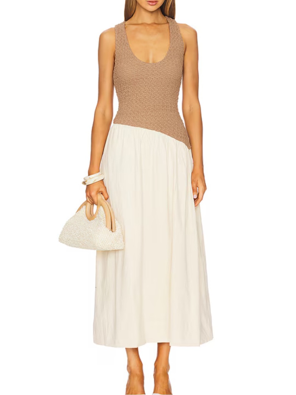 Sovere HAVEN DRESS - TAUPE/CREAM Small Midi Tank Dress